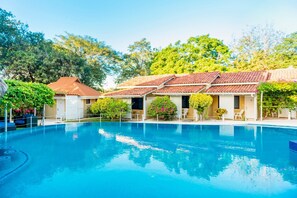 Outdoor pool, pool loungers