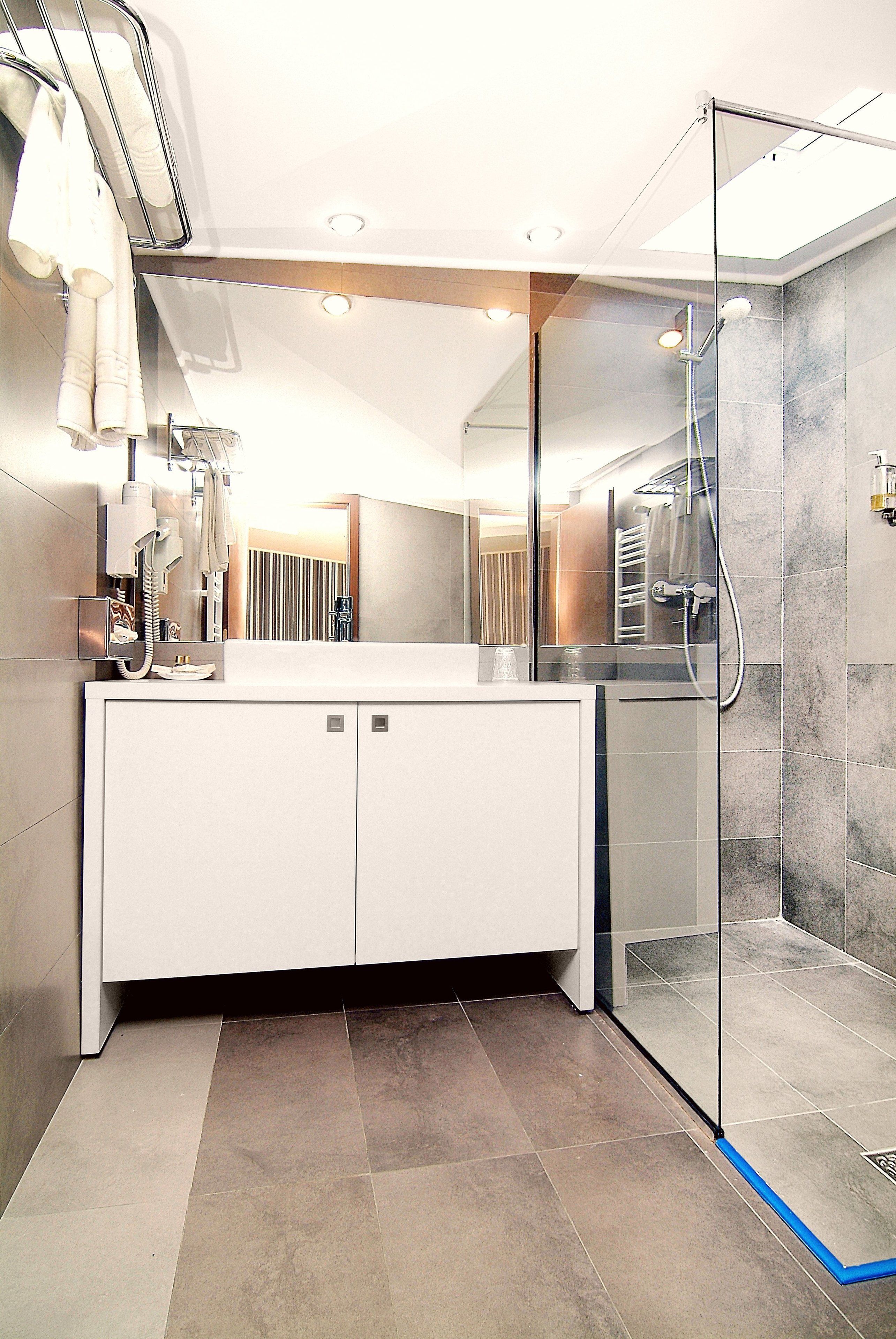 combined shower/bathtub, free toiletries, hair dryer, towels