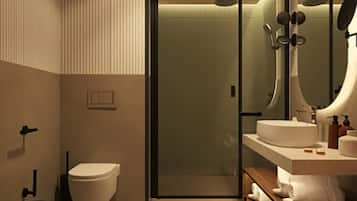 Combined shower/tub, free toiletries, hair dryer, towels