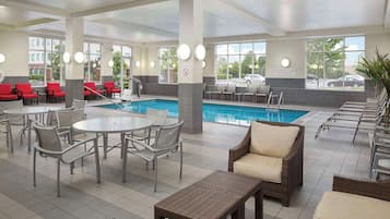 Indoor pool, open 8:00 AM to 9:00 PM, sun loungers