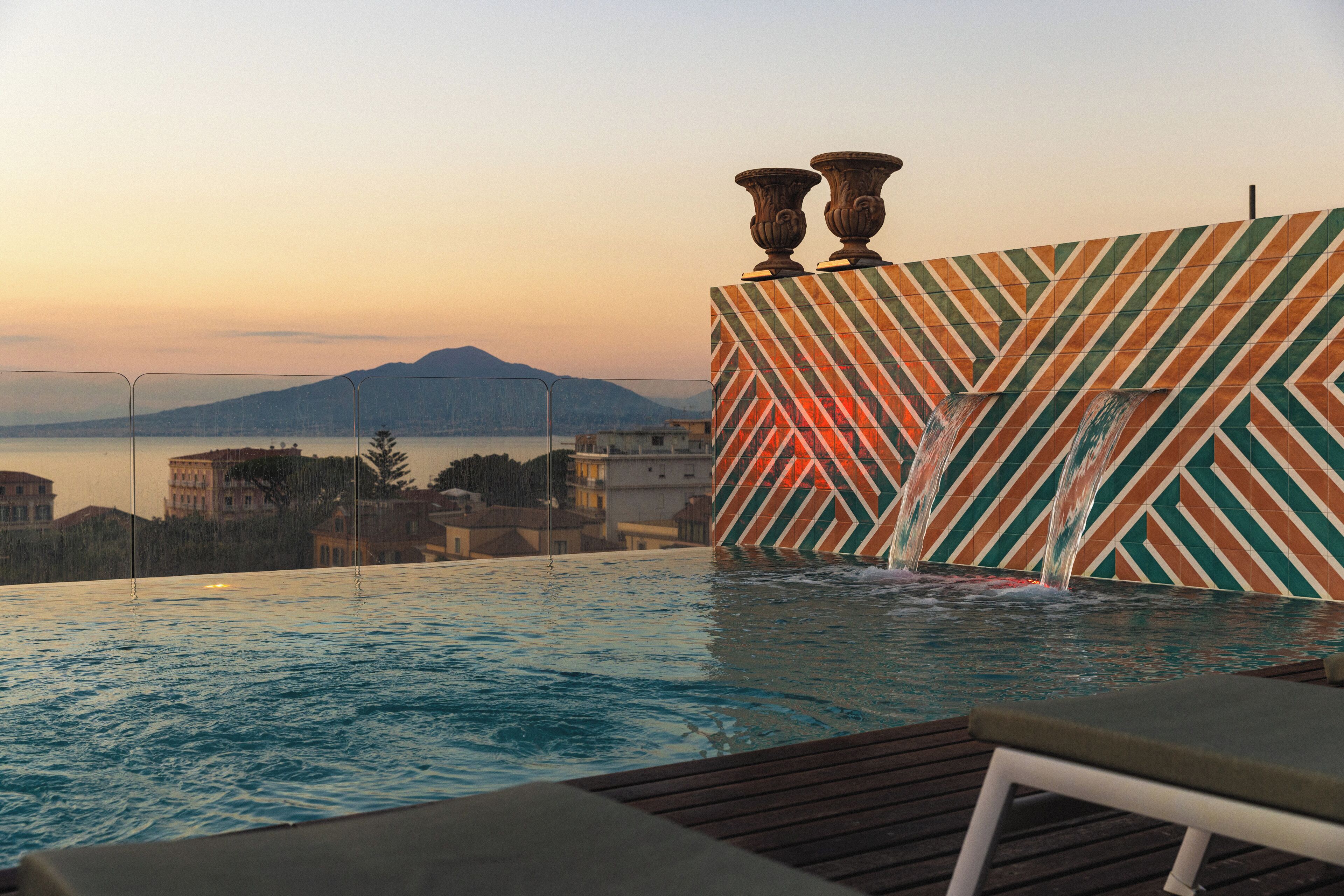 seasonal outdoor pool, pool umbrellas, pool loungers