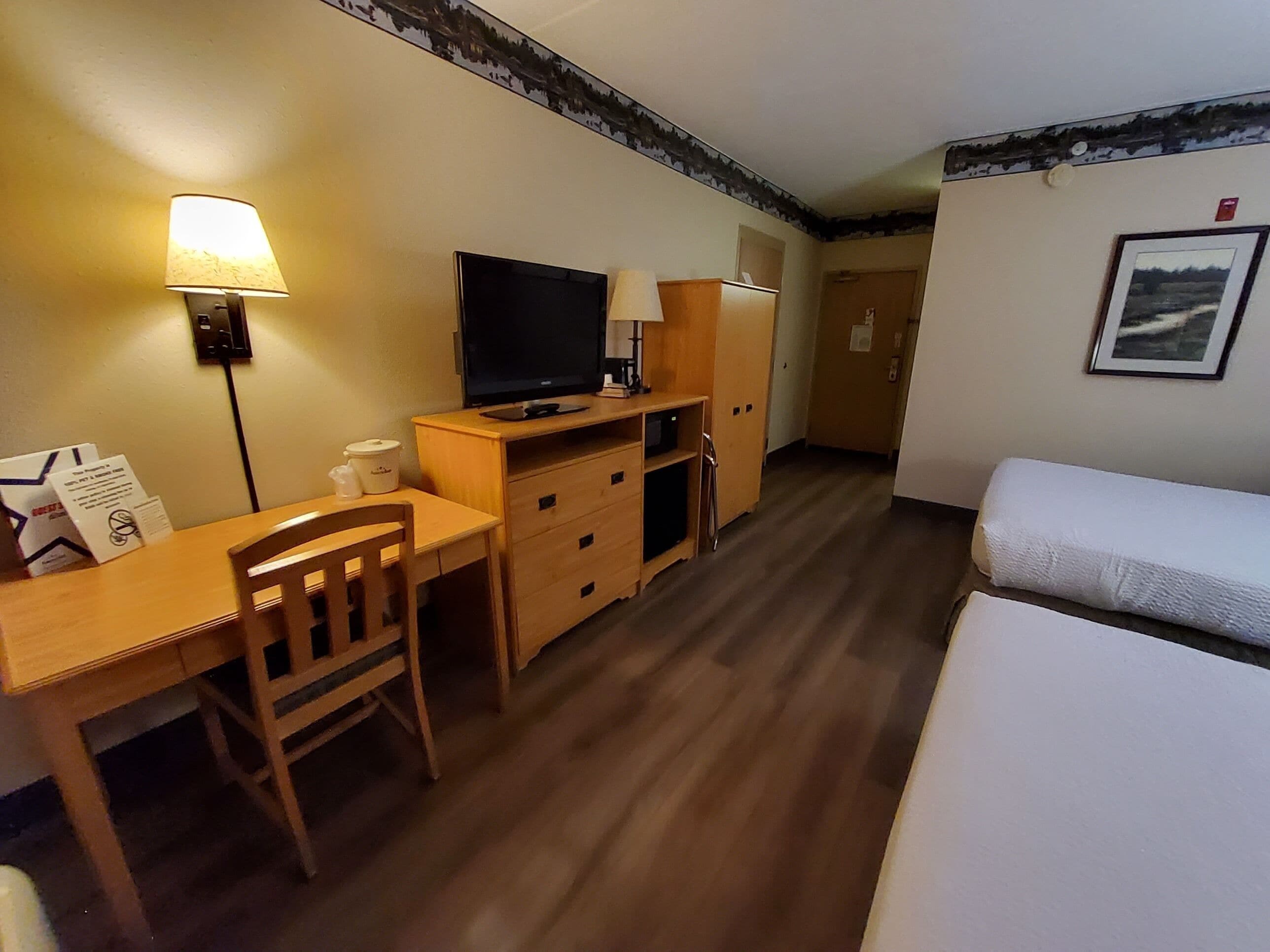 room, 2 queen beds, non smoking | in-room safe, desk, iron/ironing board, free cots/infant beds