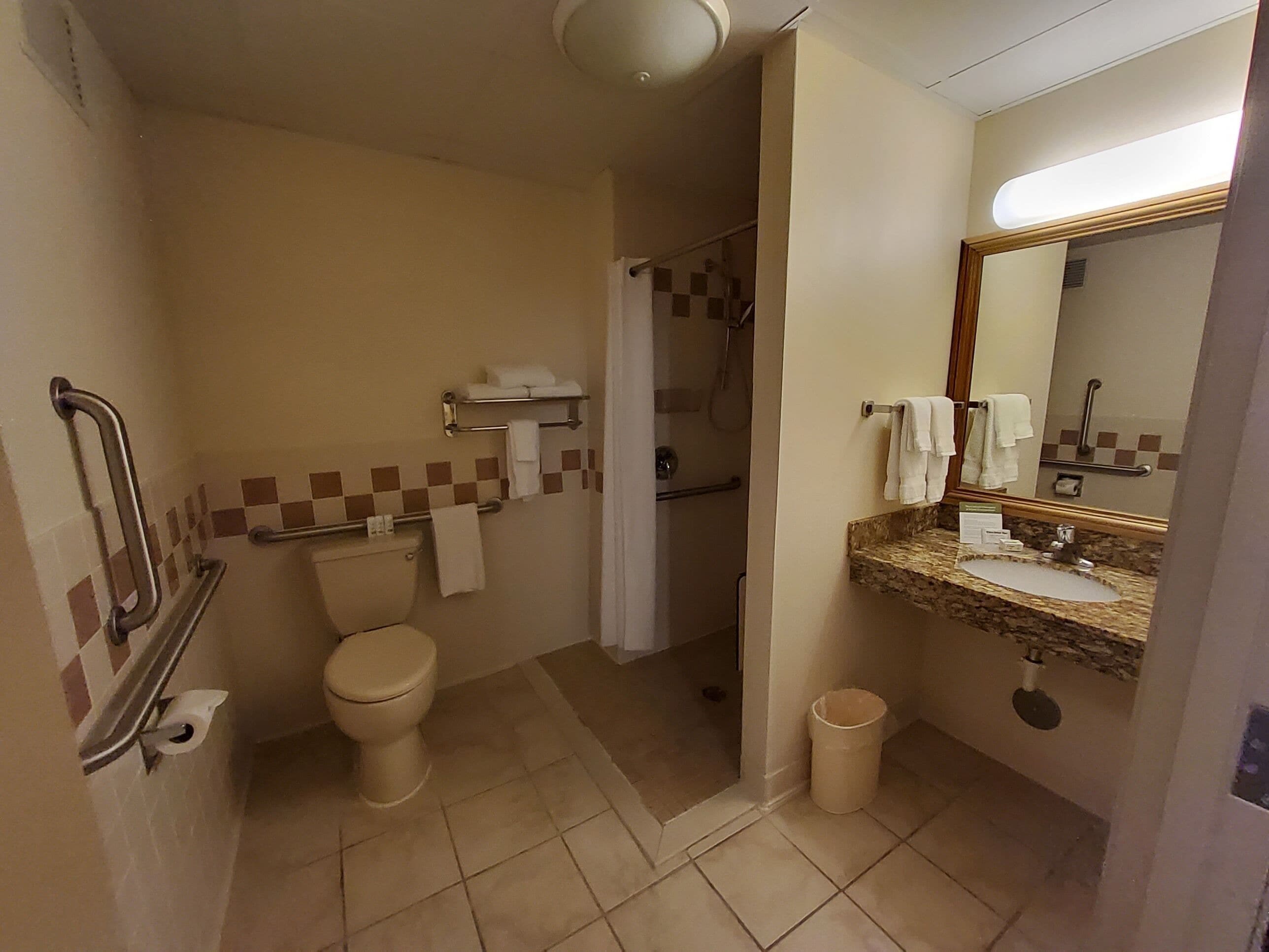 room, 1 king bed, accessible, non smoking | bathroom | combined shower/bathtub, free toiletries, hair dryer, towels