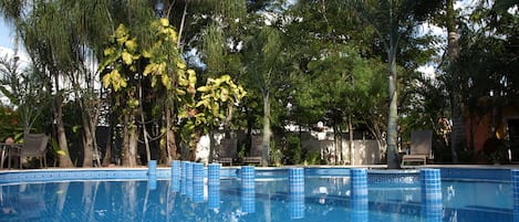 Outdoor pool, sun loungers