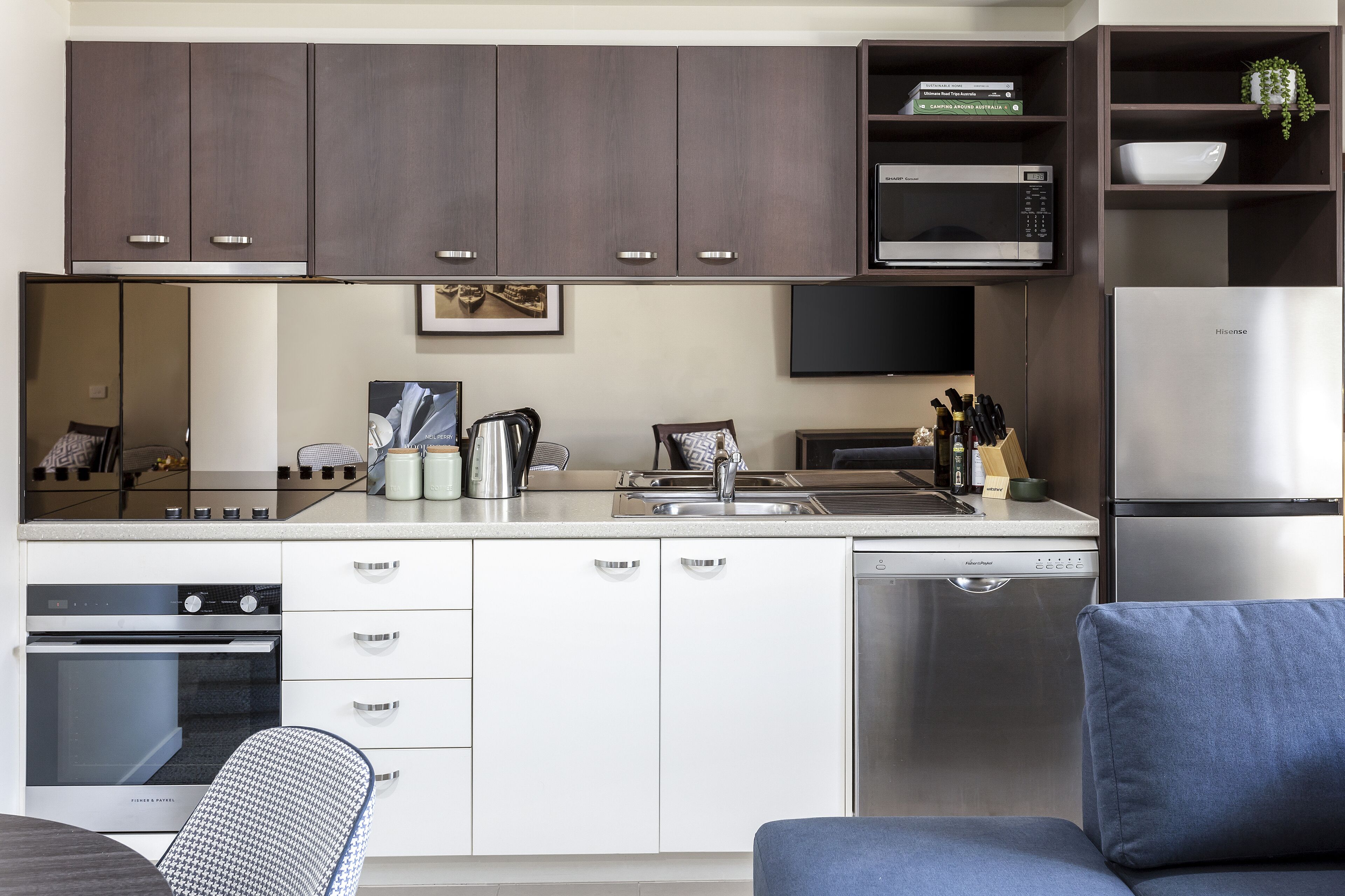 microwave, stovetop, electric kettle, toaster