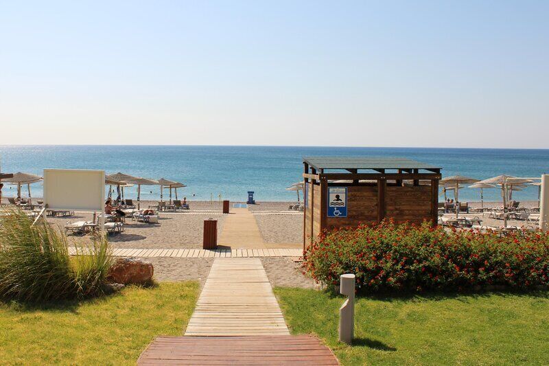 On the beach, beach cabanas, sun loungers, beach umbrellas