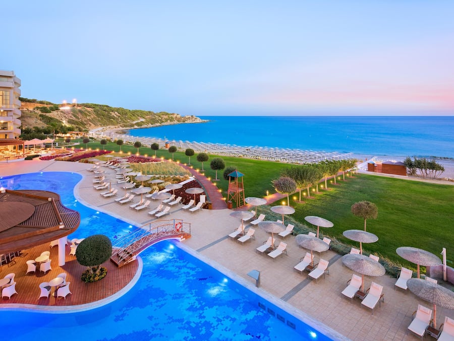 Outdoor pool, pool umbrellas, pool loungers