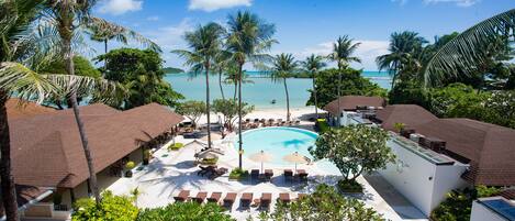 Outdoor pool, pool umbrellas