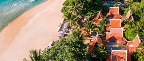 Private beach, beach umbrellas
