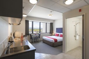 Studio, Mobility Accessible | Premium bedding, down comforters, pillowtop beds, desk