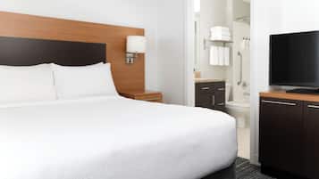 Premium bedding, pillow-top beds, desk, blackout curtains