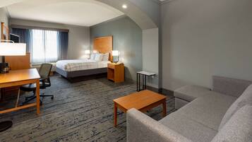 Premium bedding, desk, blackout curtains, iron/ironing board