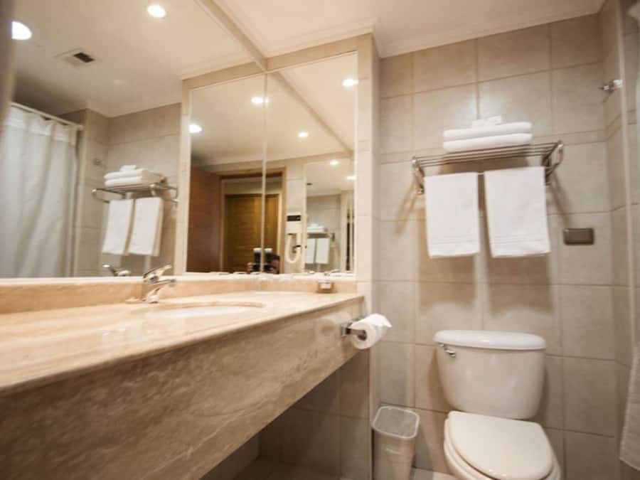 Combined shower/bathtub, rainfall showerhead, free toiletries