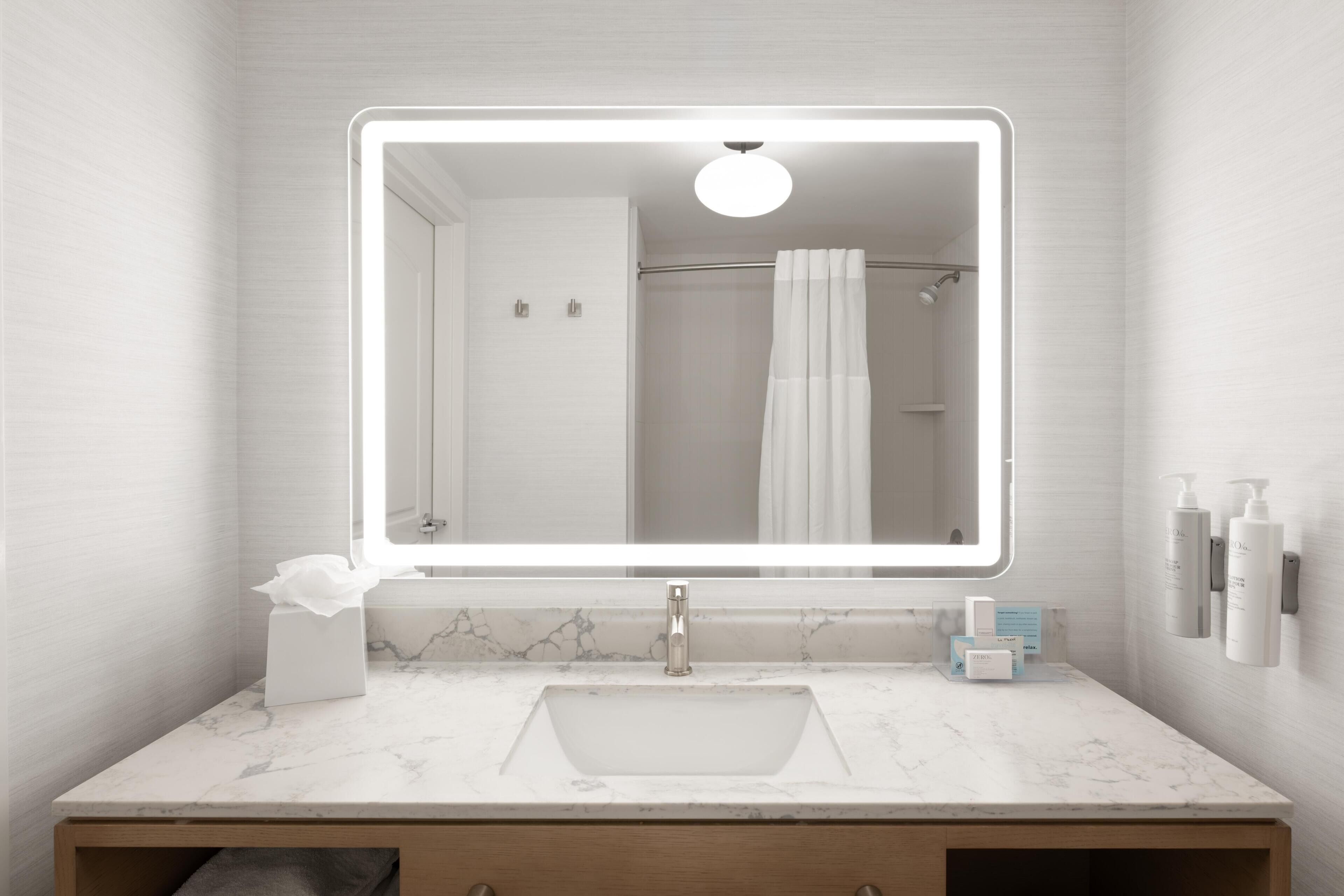 Desk, blackout curtains, soundproofing, iron/ironing board