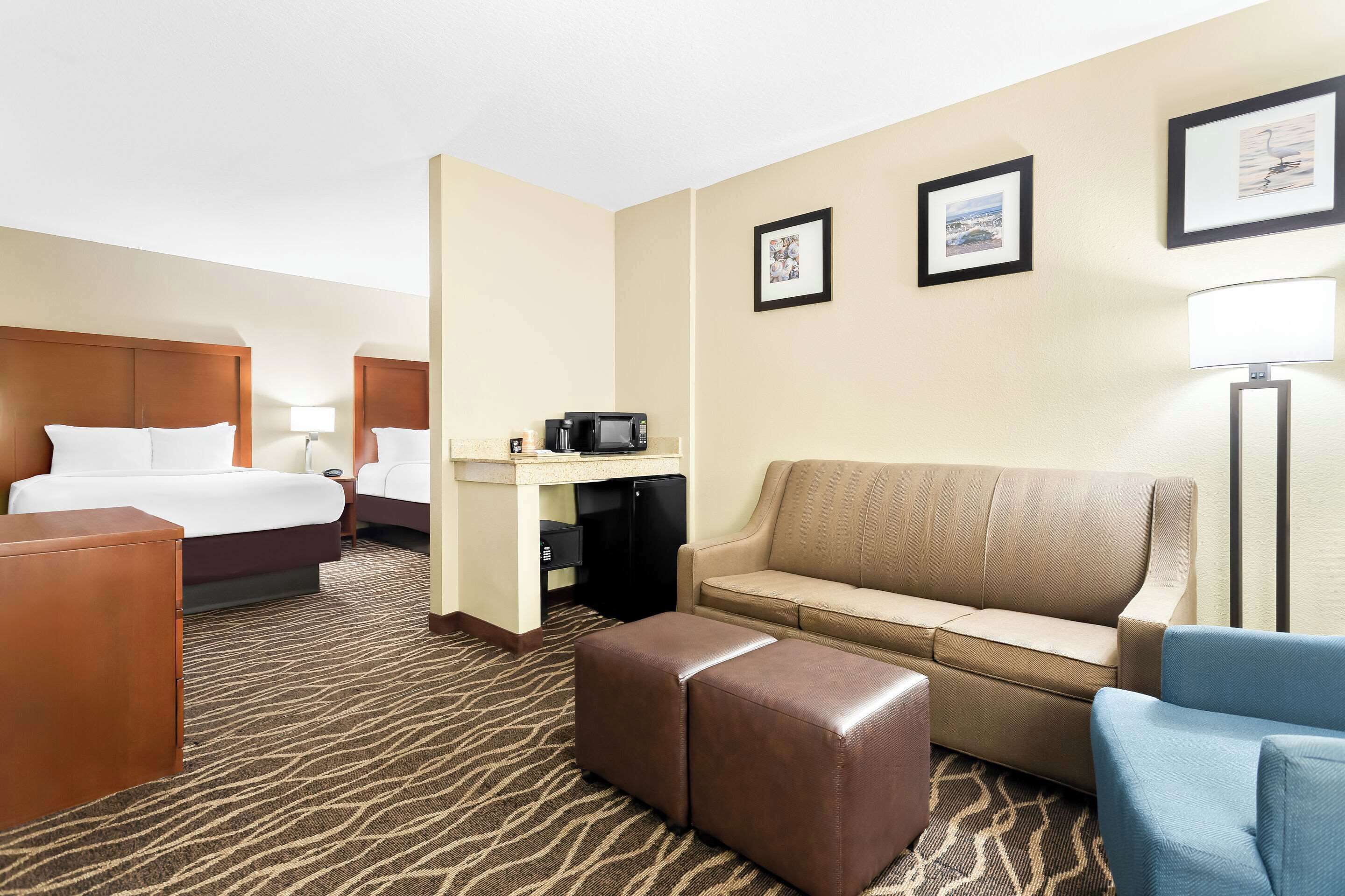 double queen accessible suite | pillow-top beds, desk, blackout curtains, iron/ironing board