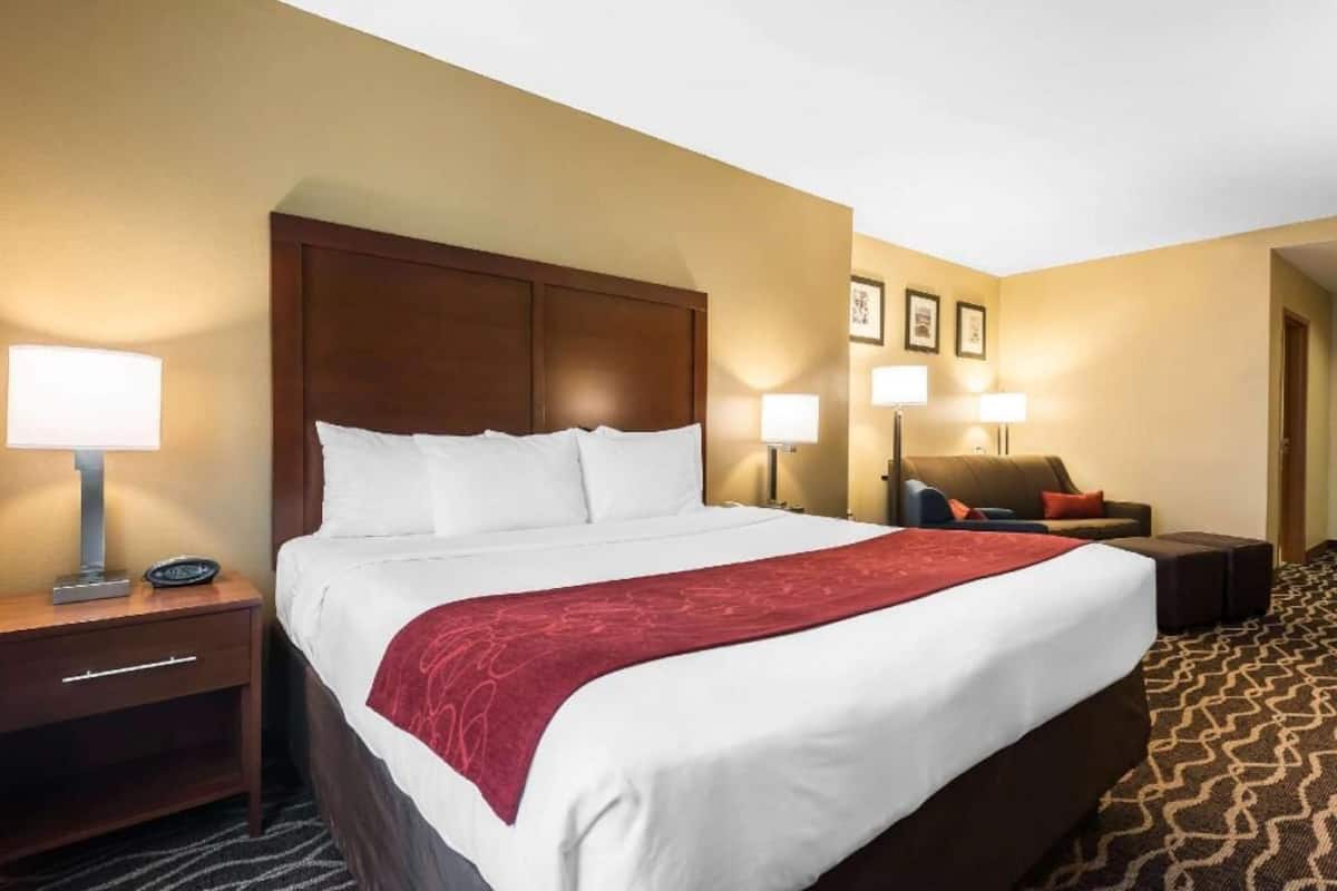 Pillow-top beds, desk, blackout curtains, iron/ironing board