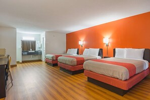 3 Full Beds, Non Smoking, Refrigerator & Microwave | Desk, free WiFi, bed sheets, alarm clocks