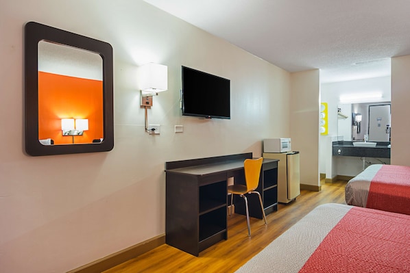 Desk, free WiFi, bed sheets, alarm clocks