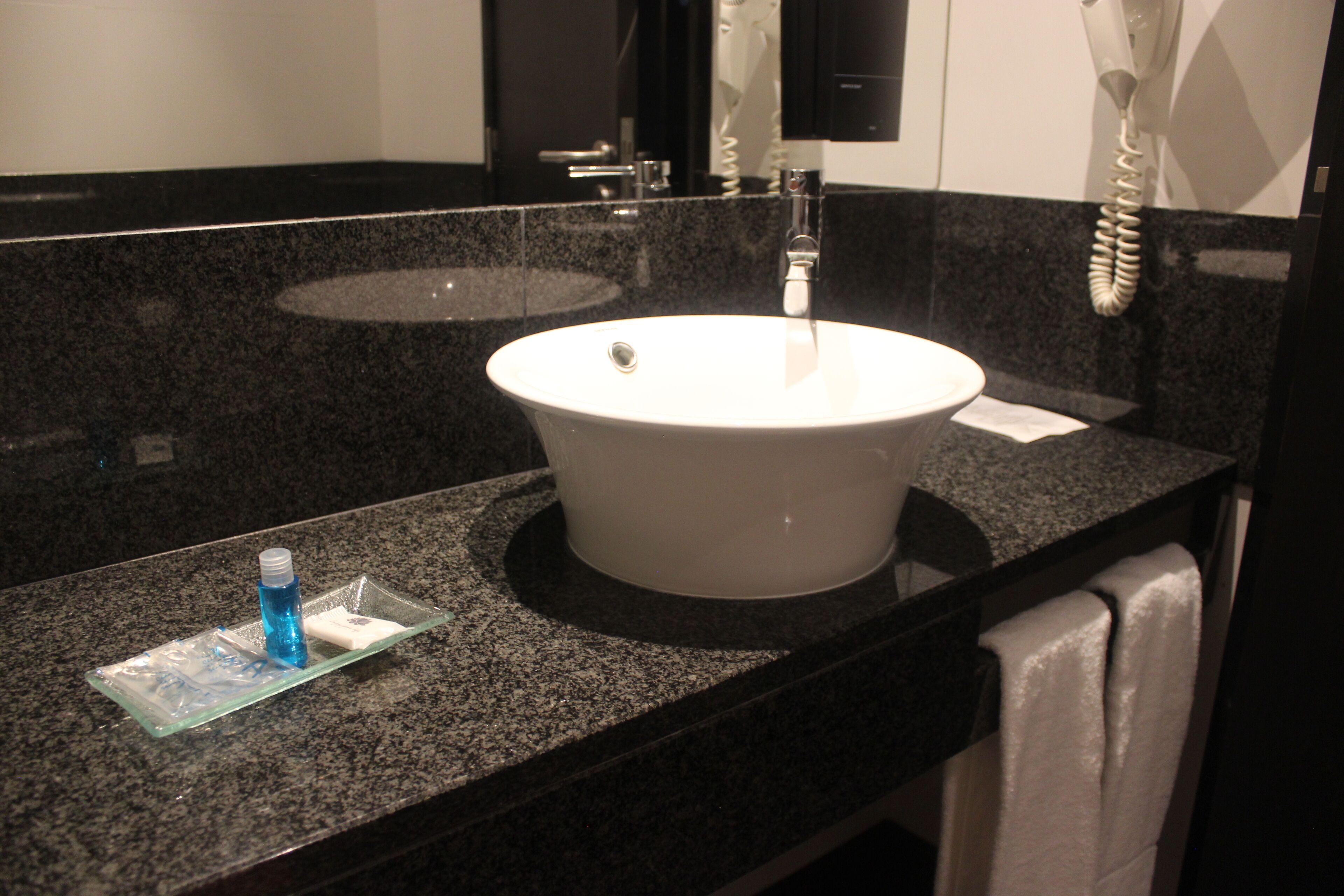 combined shower/bathtub, free toiletries, hair dryer, bidet