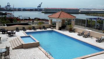 Outdoor pool, open 6 AM to 8 PM, sun loungers