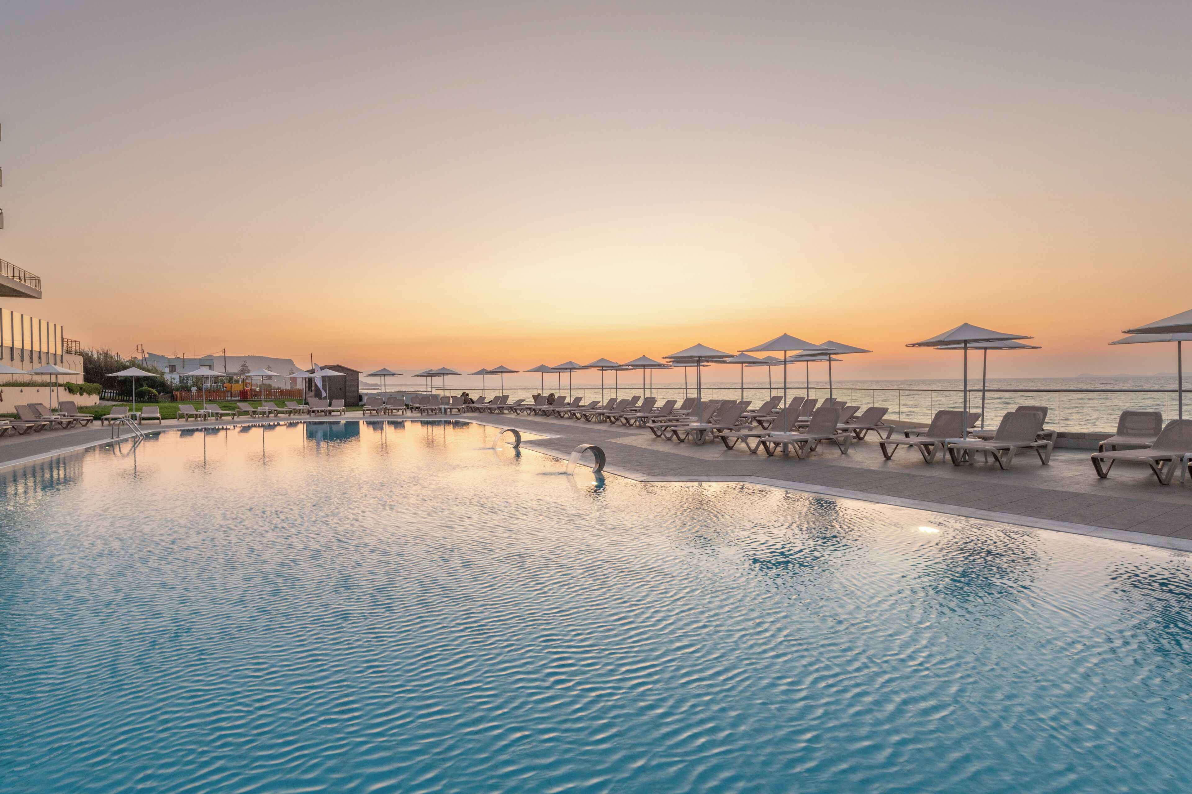 Outdoor pool, pool umbrellas, pool loungers