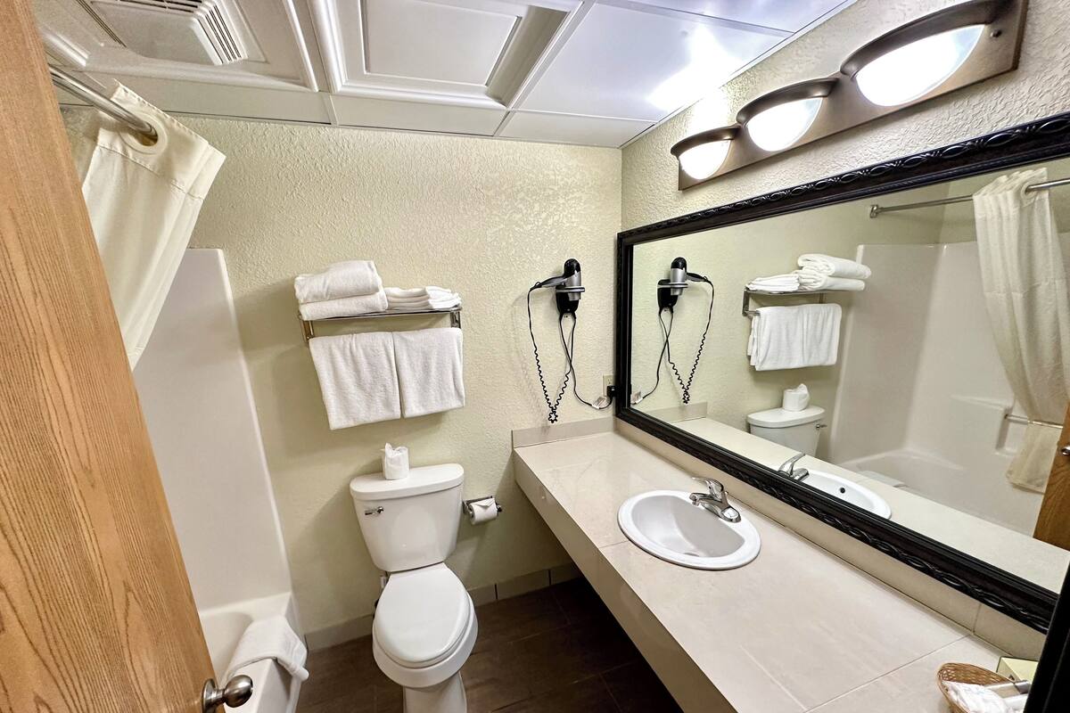 combined shower/bathtub, hydromassage showerhead, free toiletries