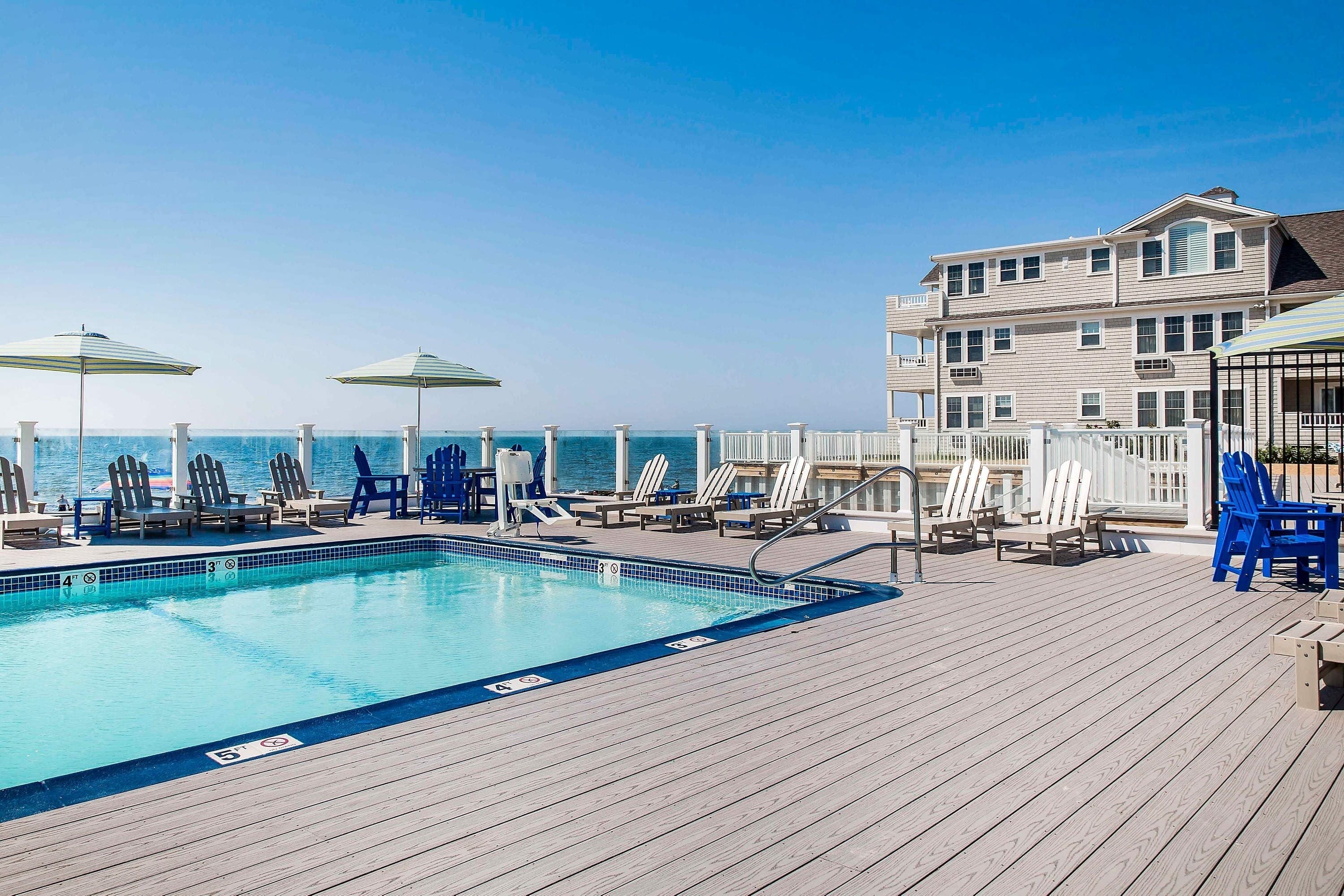 indoor pool, seasonal outdoor pool, pool loungers