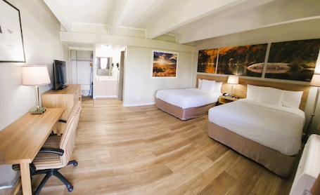 Double Room, 2 Double Beds, Non Smoking | In-room safe, desk, laptop workspace, blackout drapes
