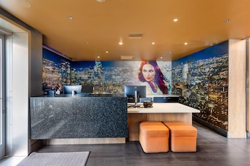 Hotel entrance and lobby at BLVD Hotel and Studios Universal-Hollywood, an Ascend Collection Hotel