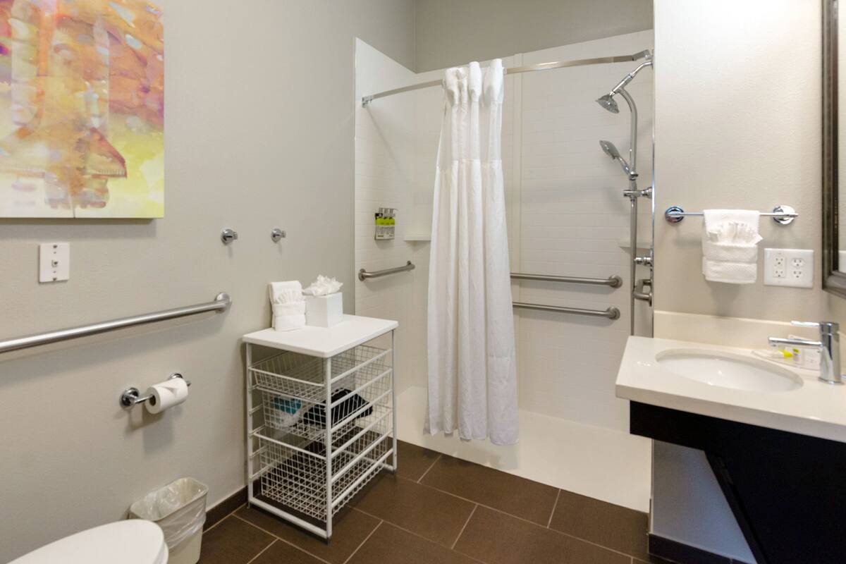 free toiletries, hair dryer, towels