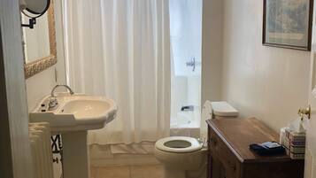 Baño con lavabo, inodoro y zona de ducha.