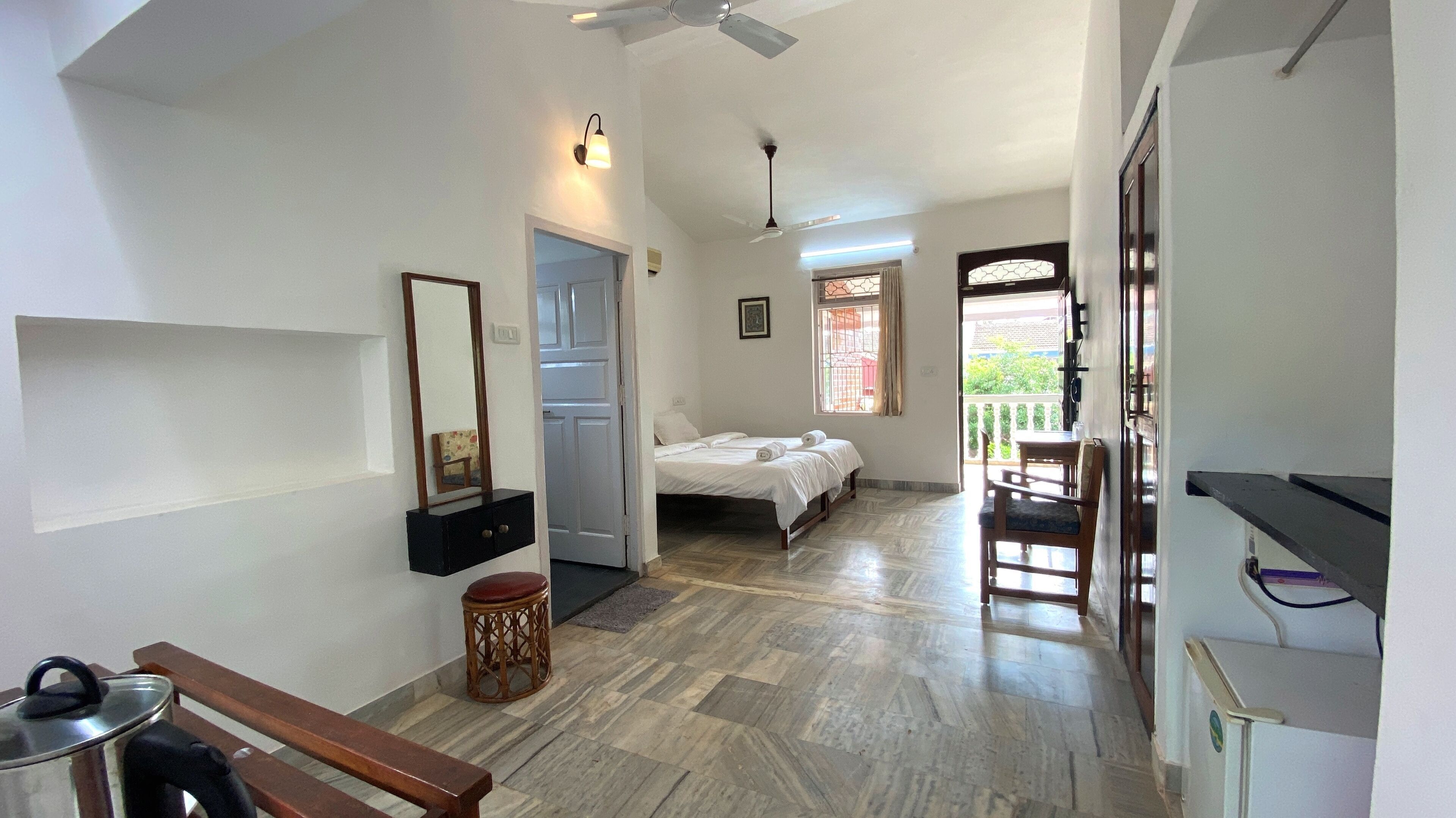 Individually furnished, desk, laptop workspace, blackout drapes