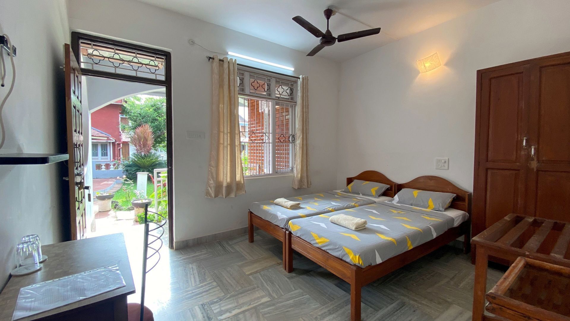 Individually furnished, desk, laptop workspace, blackout drapes