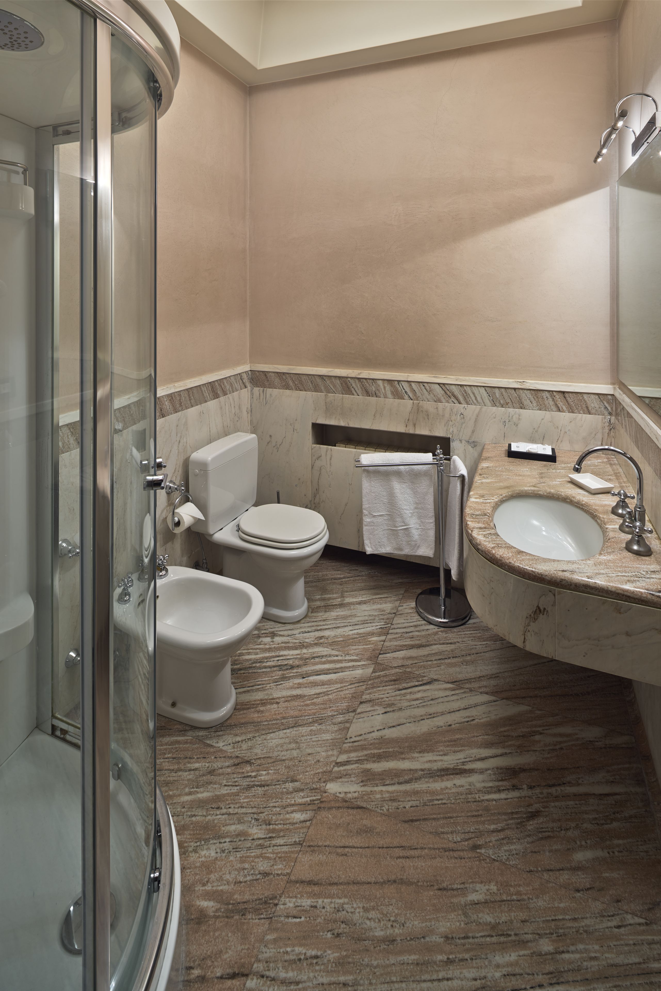 free toiletries, hair dryer, slippers, bidet