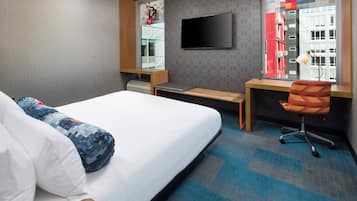 Roupas de cama premium, cofres nos quartos, escrivaninha