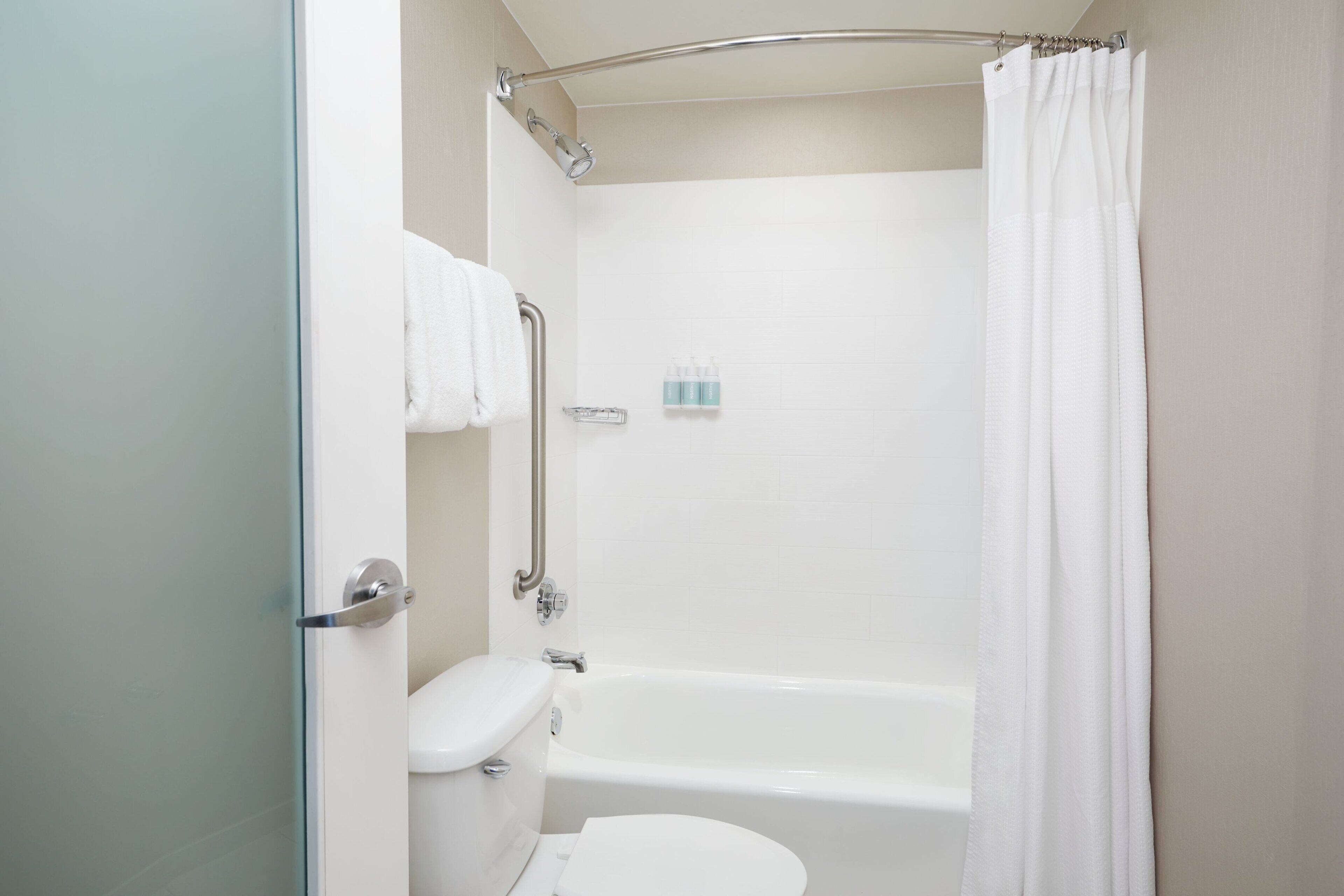 free toiletries, hair dryer, towels