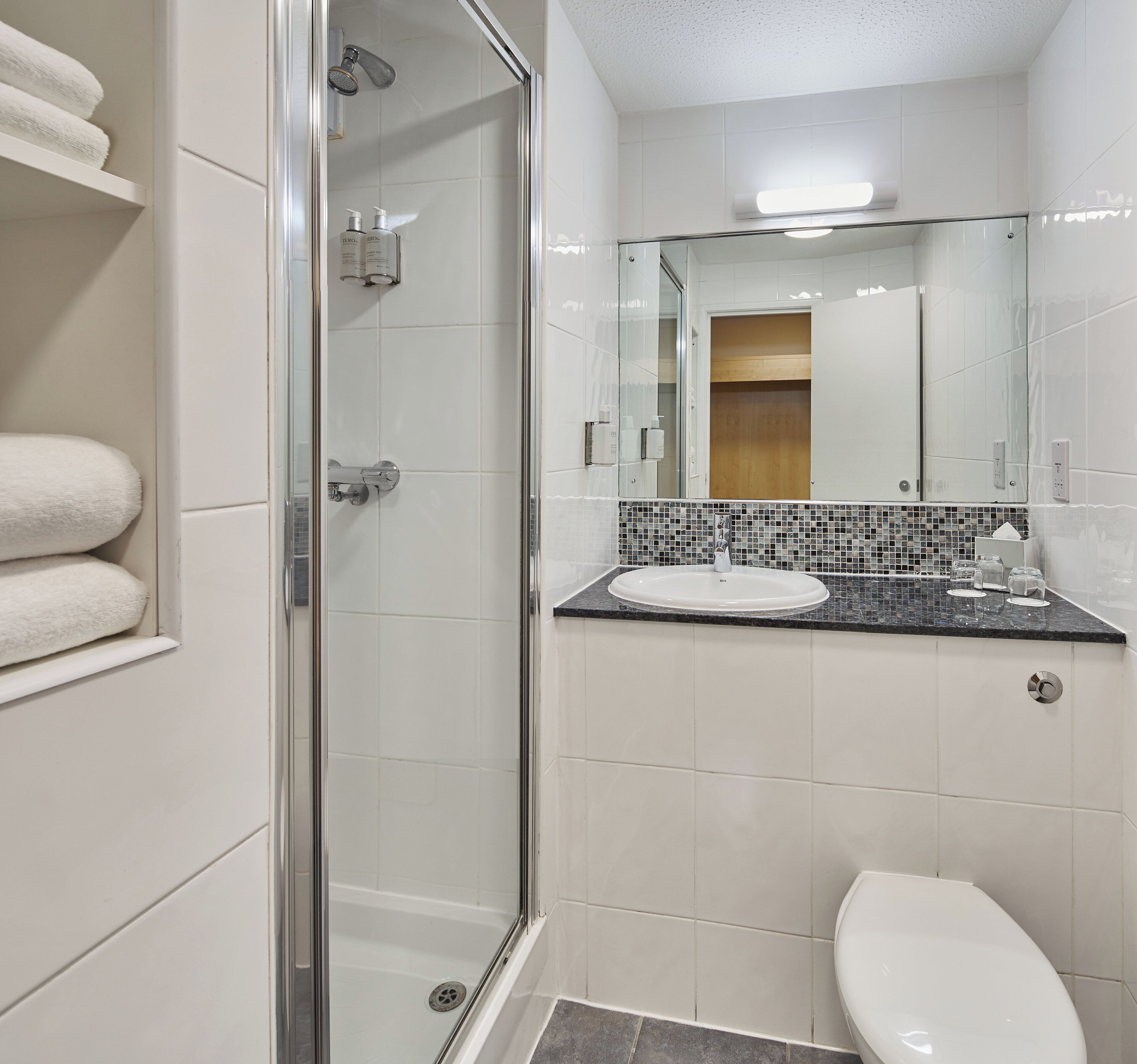 free toiletries, hair dryer, towels