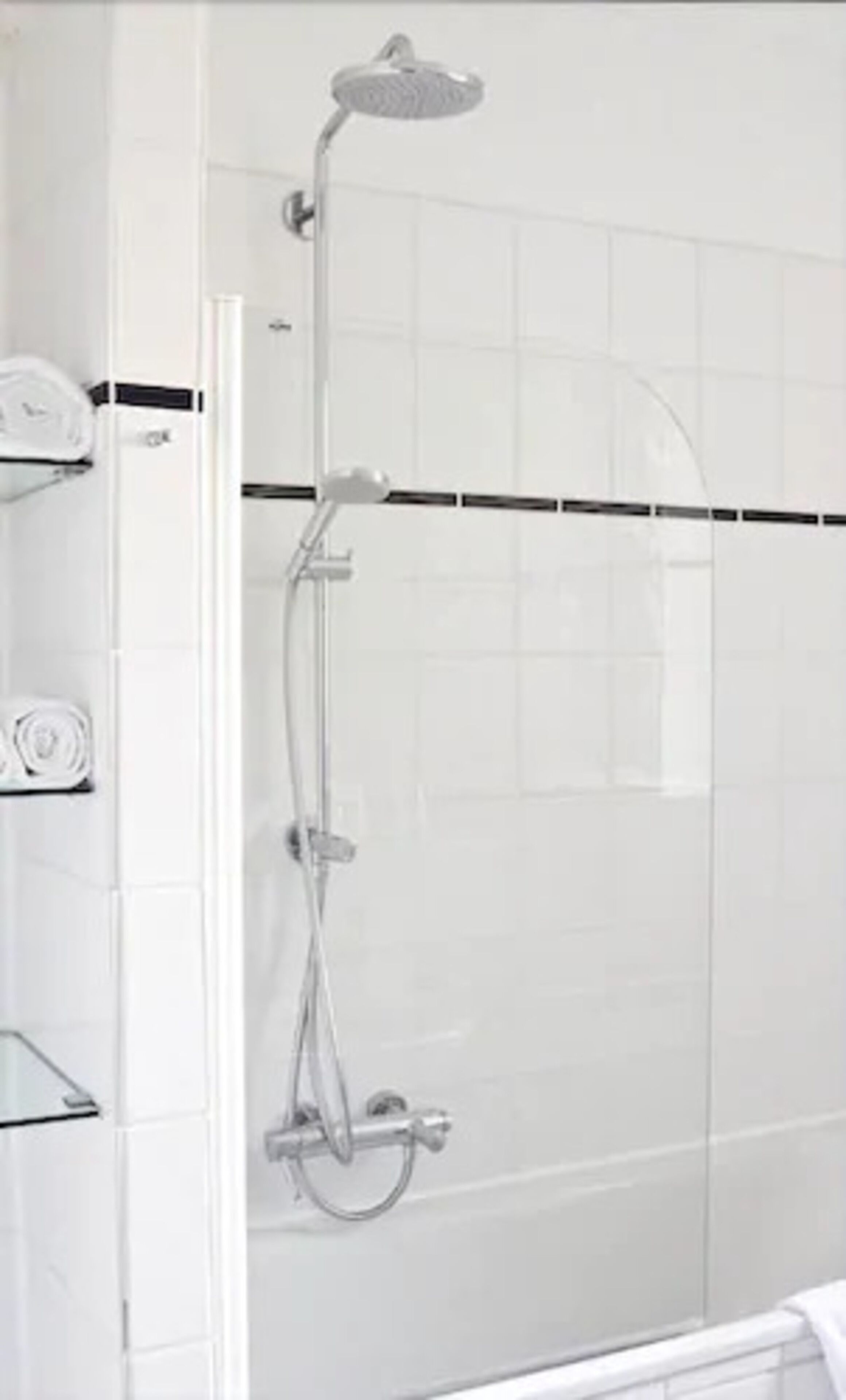 shower, hair dryer, bathrobes, towels