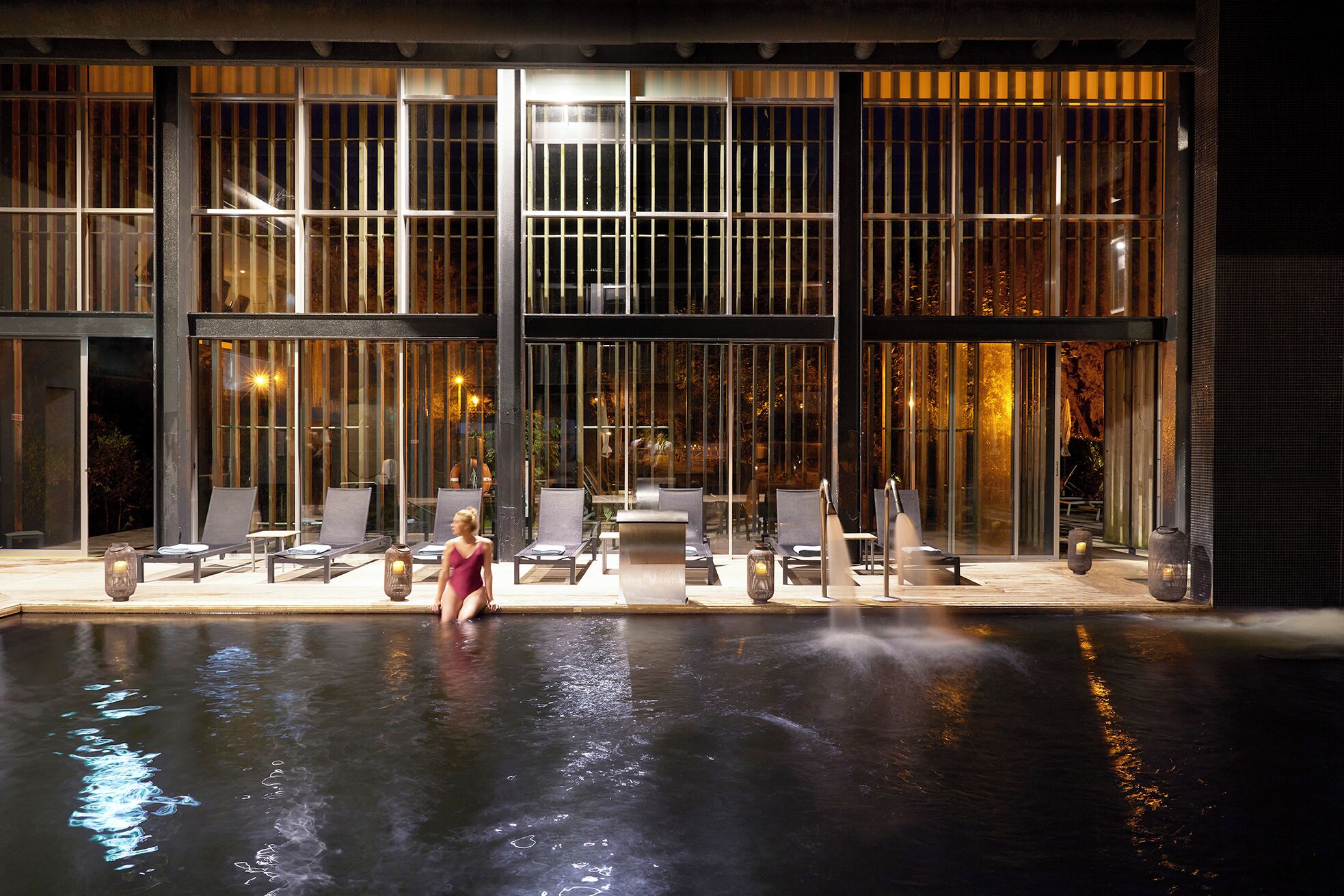 Indoor pool, outdoor pool, sun loungers