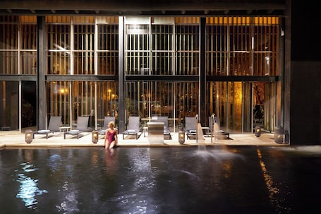 Indoor pool, outdoor pool, sun loungers