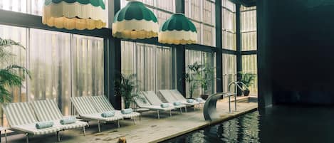 Indoor pool, outdoor pool, sun loungers