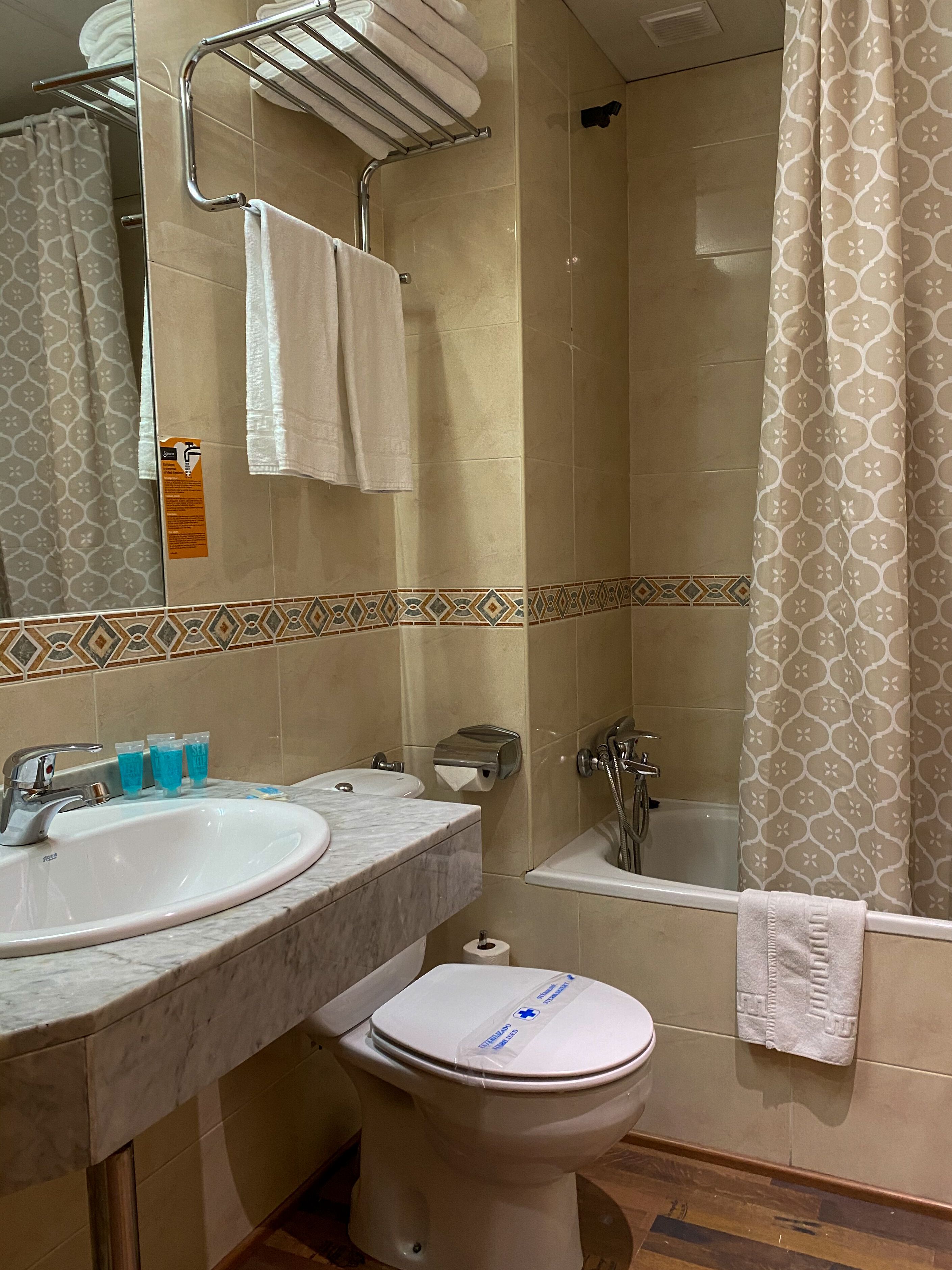 free toiletries, hair dryer, towels