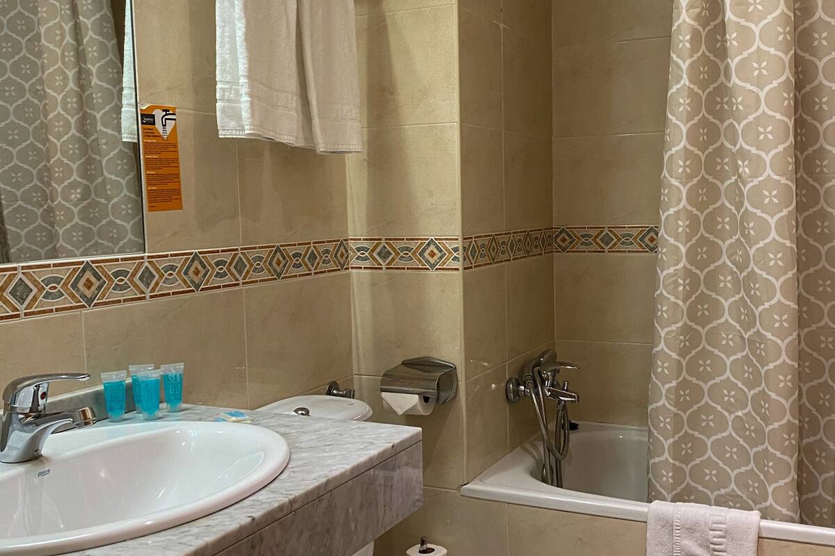 free toiletries, hair dryer, towels