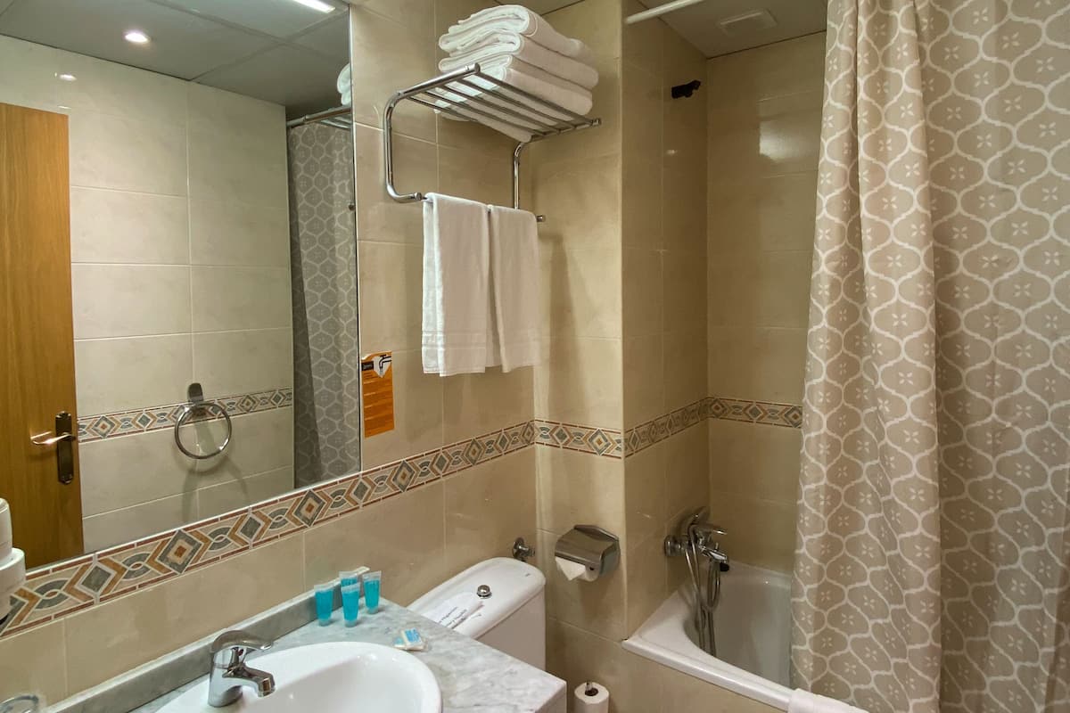 free toiletries, hair dryer, towels