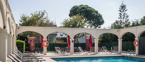 Outdoor pool, open 9:00 AM to 8:30 PM, pool umbrellas, sun loungers