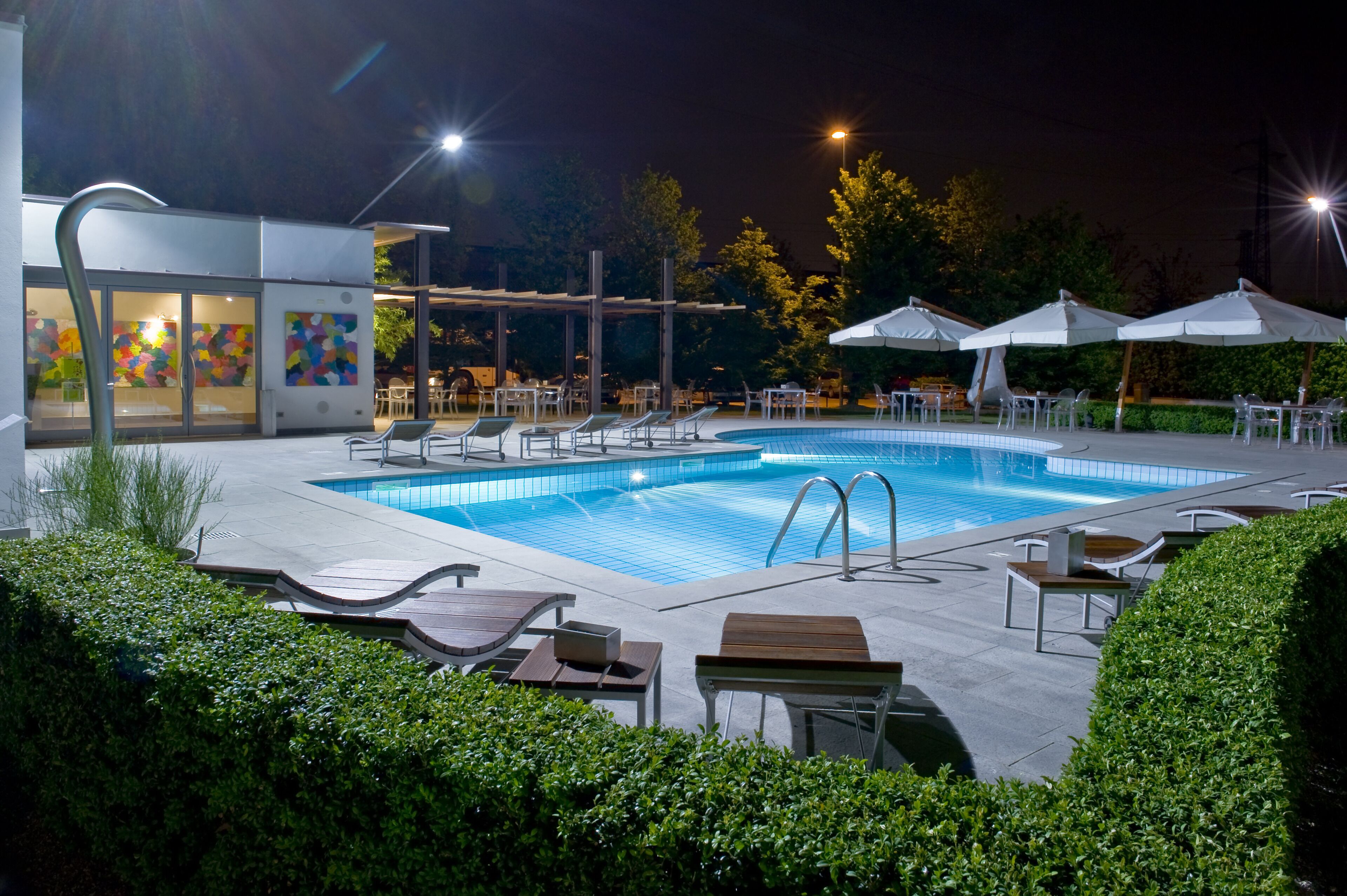 indoor pool, seasonal outdoor pool, pool loungers