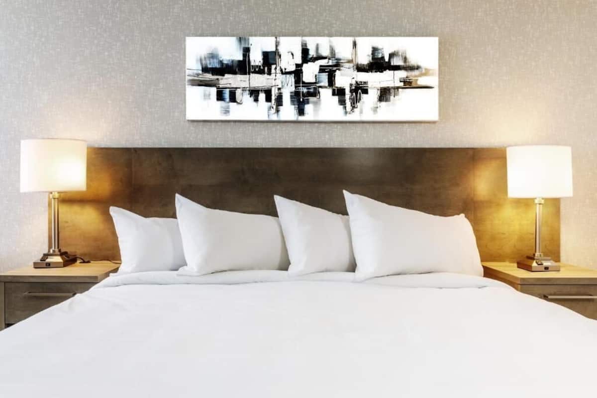 Desk, blackout curtains, soundproofing, iron/ironing board