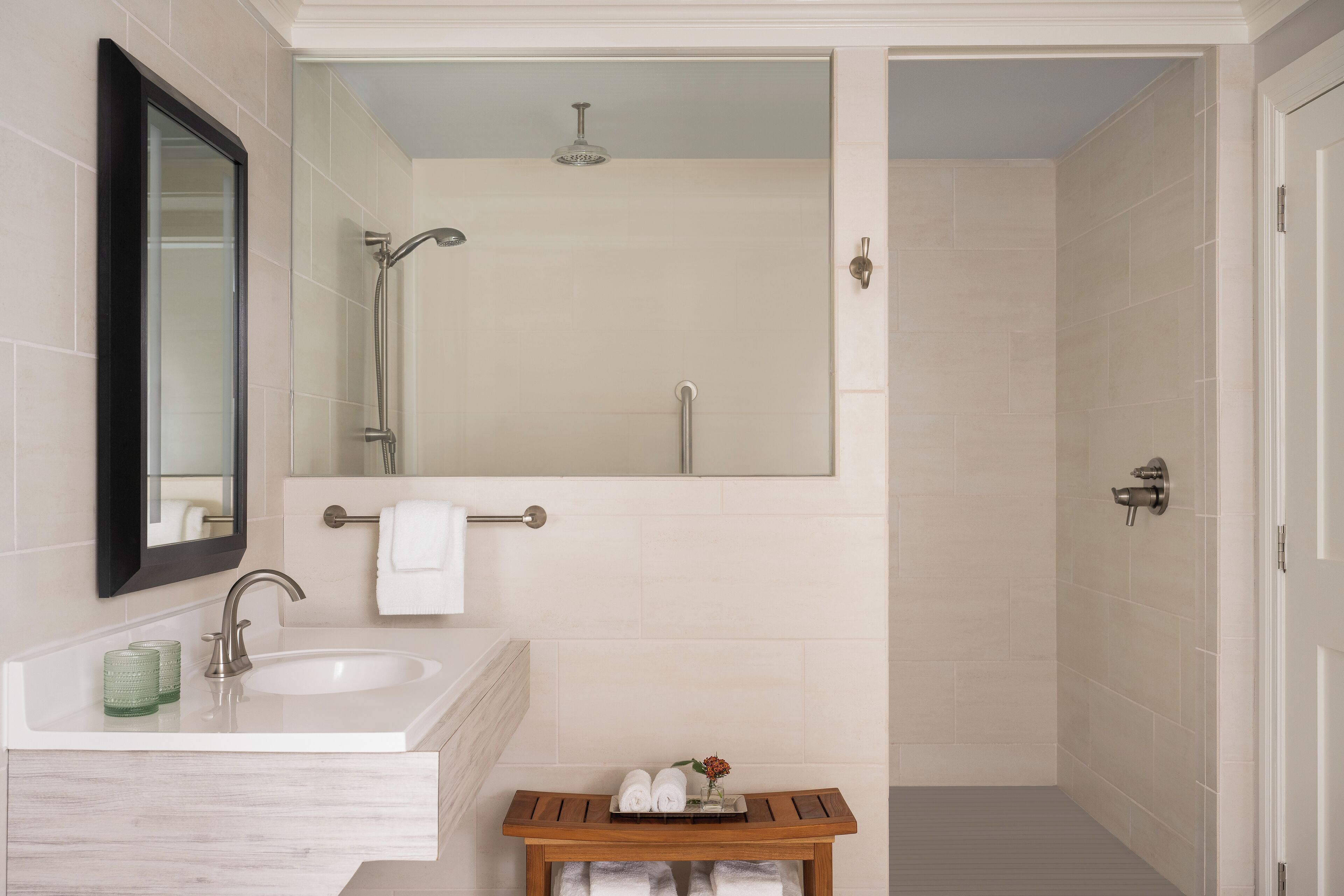 Courtyard King | Bathroom | Designer toiletries, hair dryer, bathrobes, towels