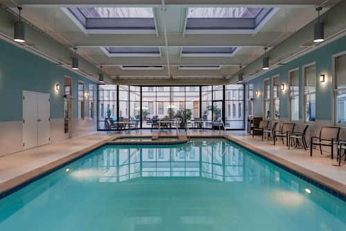 Indoor pool, open 10:00 AM to 10 PM, sun loungers