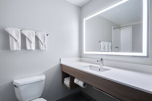 Standard Room, 2 Queen Beds, Refrigerator | Bathroom | Combined shower/tub, free toiletries, hair dryer, towels